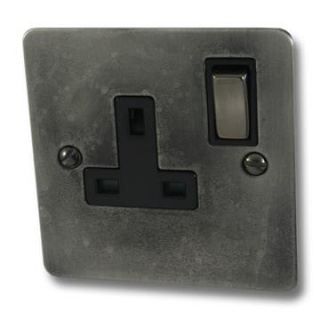 Flat Slate Effect Single Socket (Black Nickel Switch)